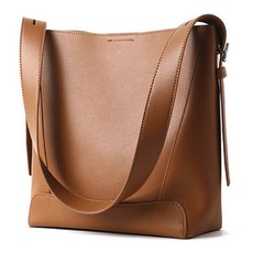 真皮牛皮簡約女士肩背包/水桶包/單肩包/女包 二層牛皮材質 肩帶可調節, 25 x 26 x 12cm, 金棕色