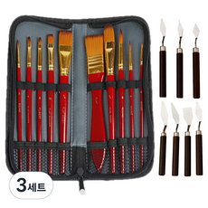 BERNIART 美術畫材 壓克力畫筆10件+畫刀7件組 深紅色, 3套