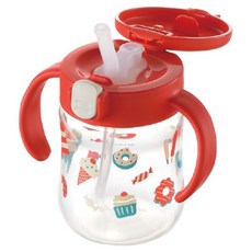 Richell 利其爾 TLI吸管杯 200ml, 櫻桃紅色, 1個