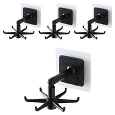 章魚腳旋轉多功能掛勾, 黑色, 4個