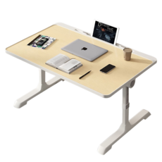 免組裝加大升降床上多功能筆電桌 鋁合金材質 高密度板 桌面60*40cm 桌面角度可旋轉, 黃橡木