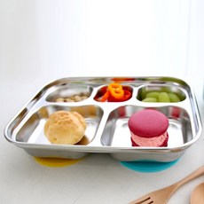 兒童不鏽鋼吸盤餐盤, 藍色, 餐盤+防滑吸盤 2入