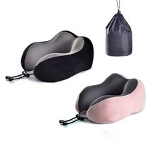 더숨 여행용 메모리폼 목쿠션 2p 세트, 블랙, 핑크