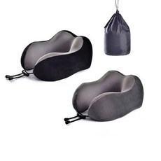 THESOOM 旅行用記憶海綿頸枕 2入, 黑灰色