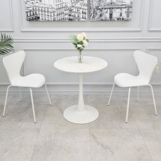 비에프컴퍼니 포세린 세라믹 원형테이블 700 + 세븐체어 2p 세트 방문설치, 화이트마블(테이블), 화이트(의자), 일반의자 2