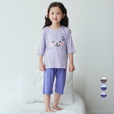 LollyTree 兒童人造絲彈性舒適七分居家服上下套裝