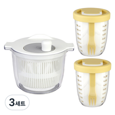 plala 蔬菜脫水器 + 攜帶式沙拉杯 2入組, 黃色, 3套