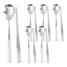 Willive 韓國製不鏽鋼Nova湯匙筷子組, 1組, 亮銀色, 湯匙6入+筷子6雙