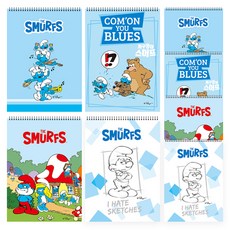 YOUNGART 藍色小精靈封面印花線圈素描本組 26頁 4款 各2入, 混色, 1套