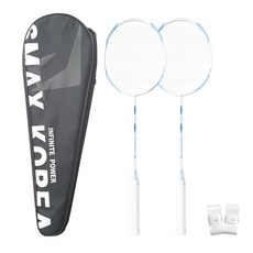 SmaxKorea 碳纖維羽球拍 2入 + 球拍袋 + 握把布 2入組 藍白色, SMASH KOREA 碳纖維羽球拍(藍色), 1套