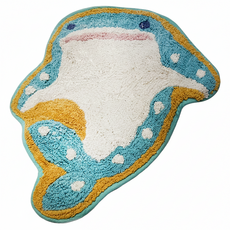 Tomo 日本療癒海洋生物地墊 可愛造型 柔軟舒適 吸水防滑, 鯨鯊款 白色 + 藍色, 1個