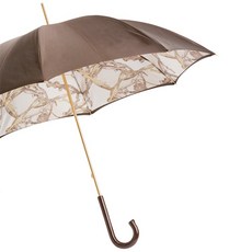 PASOTTI 女性經典綁帶馬勒雙層布棕色皮革手動雨傘 WC252V