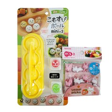Mimi&O 小熊圓形迷你飯糰模具 + 便當裝飾籤兔子8件組, 混色, 1套