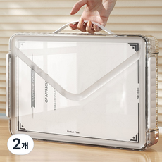 Market Plan 簡約線條便攜式收納盒 小號, 2個, 白色透明