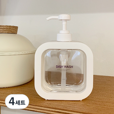 뉴앤룩 커버 슬림 젤타입 주방세제 디스펜서 리필용기 300ml + 디시워시 라벨 세트, 화이트, 4세트