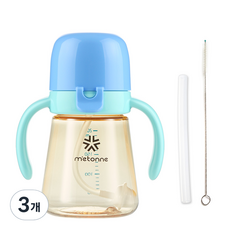 메똔느 PPSU M5 추 빨대컵, 블루, 3개, 200ml