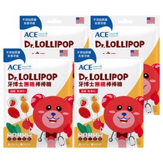 ACE SUPER KIDS 牙博士棒棒糖 8支 Set, 無人工色素、香料和防腐劑, 含膳食纖維, 美國進口, 草莓 + 柳橙, 60g, 4袋