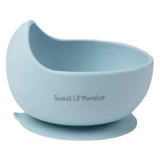 Sweet Lil' Monster 怪獸寶貝 矽膠吸盤學習碗 附湯匙 馬卡龍藍 防漏巢式設計 底部吸盤, 1組