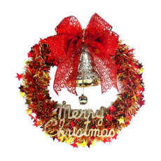 MODACore 摩達客 14吋金蔥聖誕星星花圈, 紅金系, 1個