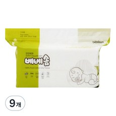 베베솜 표백 건티슈 순면 아기물티슈 리필형, 60g, 100매, 9개