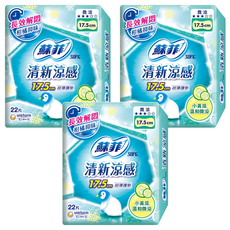 SOFY 蘇菲 清新涼感微涼小黃瓜護墊, 17.5cm, 22片, 3包