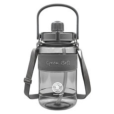 Green Bell 綠貝 精選彈跳吸管太空壺 附背帶, 灰色, 1.5L, 1個