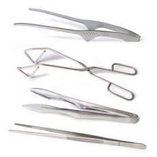 Iwooa Kochen 不鏽鋼纖細烤肉夾 + 料理鑷子 30cm + 剪刀夾 中 + 鱷魚夾 中 4件組, 單一顏色, 1套