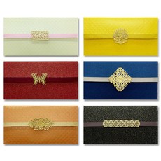 高級金屬配件零用錢信封6款組, 紅色, 橘色, 黃色, 棕色, 藍色, 白色, 1套