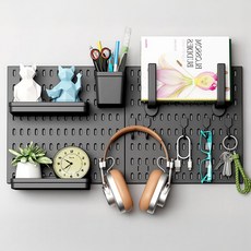 半島良品 多功能壁掛洞洞置物板組, 2組, 黑色