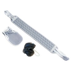 黛露瓦 沐浴 淋浴 去角質 長版 搓澡巾 + 搓澡手套 + 沐浴球 套組, 1套, 灰色