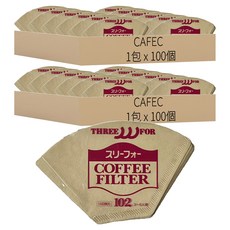 CAFEC 102咖啡濾紙 茶色 3~5人份, 100個, 2包