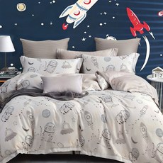 prawear 巴麗維亞 40支100%萊賽爾天絲兩用被床包組 喵游太空 加大 親膚透氣, 1入, 兩用被 + 床包 + 薄枕套2個, 6尺