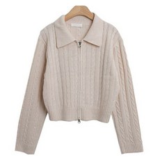 시크블랙 여성용 래아하 꽈배기 투웨이 니트 집업 cpjk5755k49