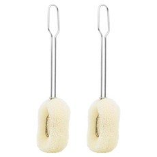 不鏽鋼長柄海綿杯刷/清潔刷/奶瓶刷/水瓶刷, 不銹鋼色/淡黃色, 2支