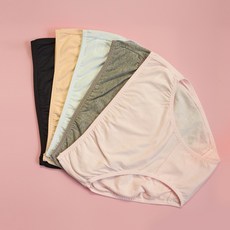 marun5 女性大尺碼棉質彈性棉內褲5件組, 黑色, 米色, 天空藍, 灰色, 粉紅色