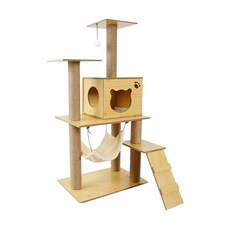 DYY dog&cat 原木貓窩 4way 貓跳台 125cm加大底 M015 貓爬架, 1組, 原木色