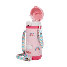 Nuby 不銹鋼真空兩用學習杯 粗吸管 滾珠, 小兔, 350ml, 1個