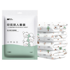 SINGLELADY 尚官 旅行一次性床包4件組, 熊熊森林, 枕套 2個 + 床單 + 被套