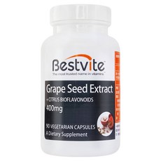 Bestvite 葡萄籽精華膠囊, 含葡萄籽萃取物100毫克, 添加柑橘生物類黃酮300毫克, 素食者友善, 90顆, 1罐
