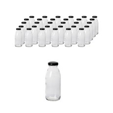圓形果汁玻璃瓶 黑色 48入, 300ml, 1個