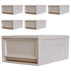 IRIS OHYAMA 愛麗思歐雅瑪 韓國製系統收納箱 滑動抽屜櫃 BC-370, 米色, 26.4 x 37 x 16 cm, 6個