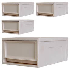 IRIS OHYAMA 愛麗思歐雅瑪 韓國製系統收納箱 滑動抽屜櫃 BC-370, 米色, 26.4 x 37 x 16 cm, 4個