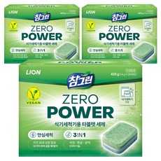 [비건라이프] 참그린 제로파워 식기세척기용 타블렛 세제 30p, 420g, 3개
