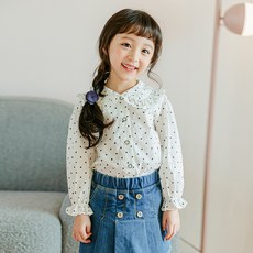 Lala Amang 女童款圓點荷葉大領襯衫