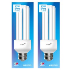 번개표 안정기 내장형 램프 20W T4 3U PAI E26, 청백색, 2개