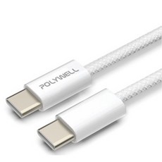 POLYWELL 寶利威爾 Type-C to Type-C PD編織快充線 3A 60W PW15-W45-M801, 20cm, 灰白色, 1條