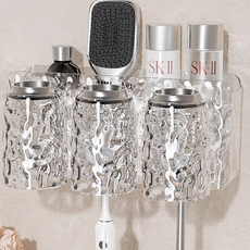 超級工廠 牙刷架 3杯 壁掛式安裝 多功能收納 透明材質, 高透冰川紋理, 1個