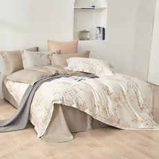 LoveCity 寢城之戀 台灣製 50支100%萊賽爾天絲 兩用被床包組(單人3.5尺/淡香襲人), 薄床包X1+薄枕套X1+鋪棉兩用被套X1, 淡香襲人 淺咖啡色