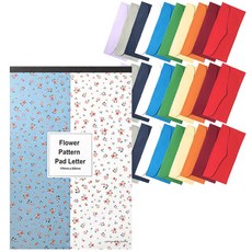 彩色零用錢信封 50入 + 花朵圖案便條信紙組, 隨機出貨, 1套