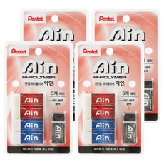 Pentel 飛龍文具 Ain 高分子橡皮擦 5入組, 4套, 紅色 + 黑色 + 藍色